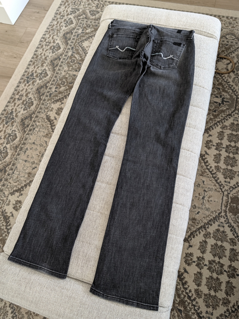For All Mankind Black Washed Rhinestone Low Rise Straight Leg Jeans Size 24 - Picture 10 of 13